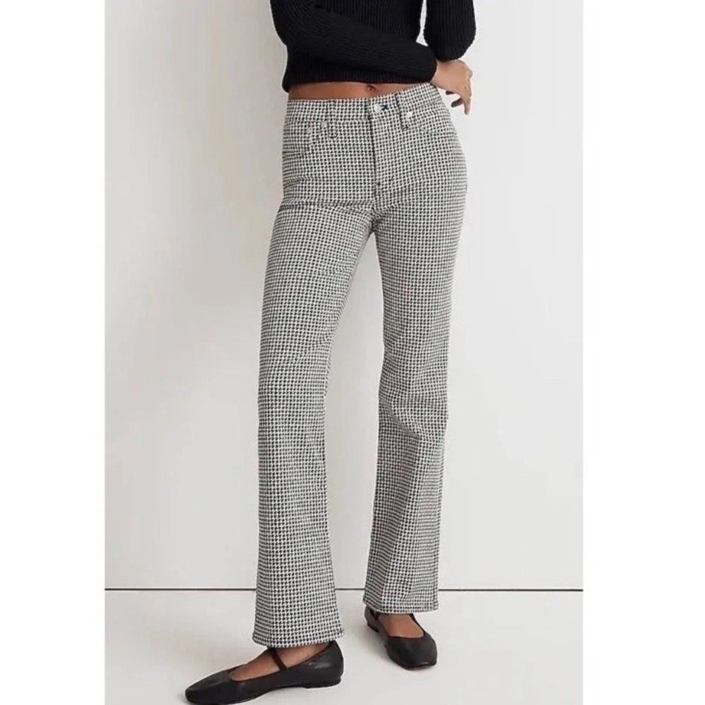 Madewell Kick Out Crop Jeans Houndstooth Check Stretch 29 Mid Rise Spruce Black